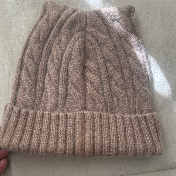 Miu Miu Brown Cable Knit Beanie with Logo Cuff